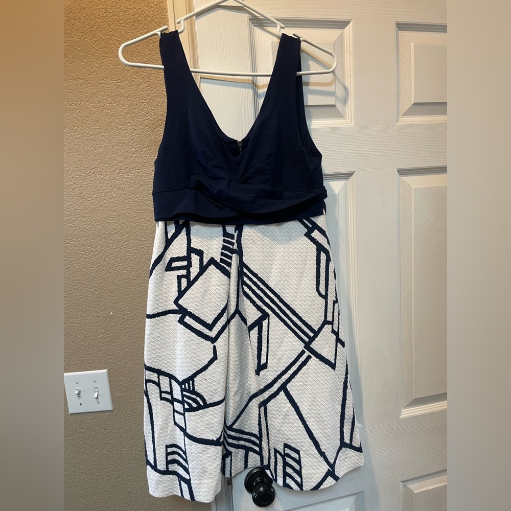 Navy and White Geometric Dress